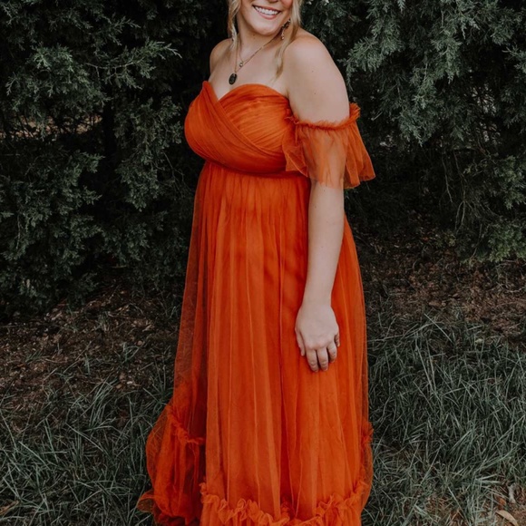 Luxe Mesh Off Shoulder Bridal Prom Formal Maxi Dress - Picture 7 of 11